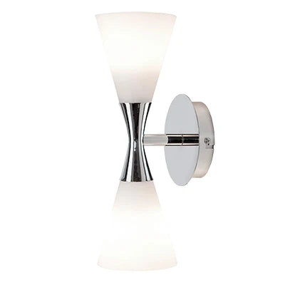 Modern Wall Lamp with Double-Cone Frosted Glass Design – Minimalist Metal Wall Sconce for Ambient Bathroom Lighting, 32cm Height 2