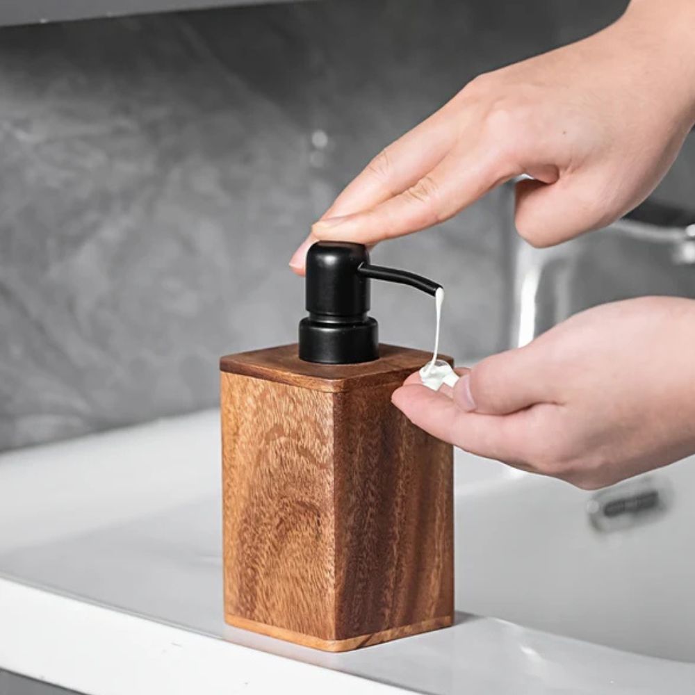 Natural Aura | Hand Soap Dispenser with Smooth Walnut Finish | Elegant Design for Kitchen and Home Decor 4
