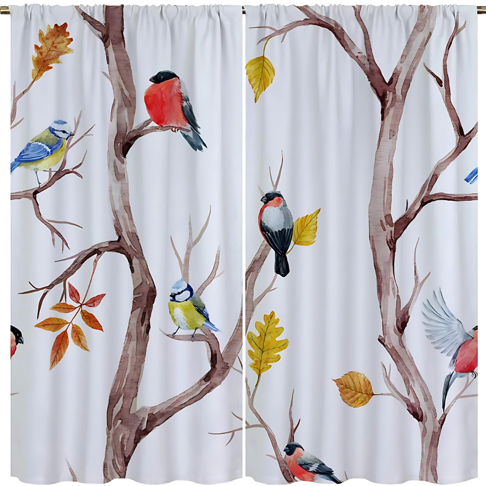 Nature's Touch | Bird & Tree Branches Shower Curtain with Waterproof Fabric | Elegant Design for a Tranquil Bathroom 2