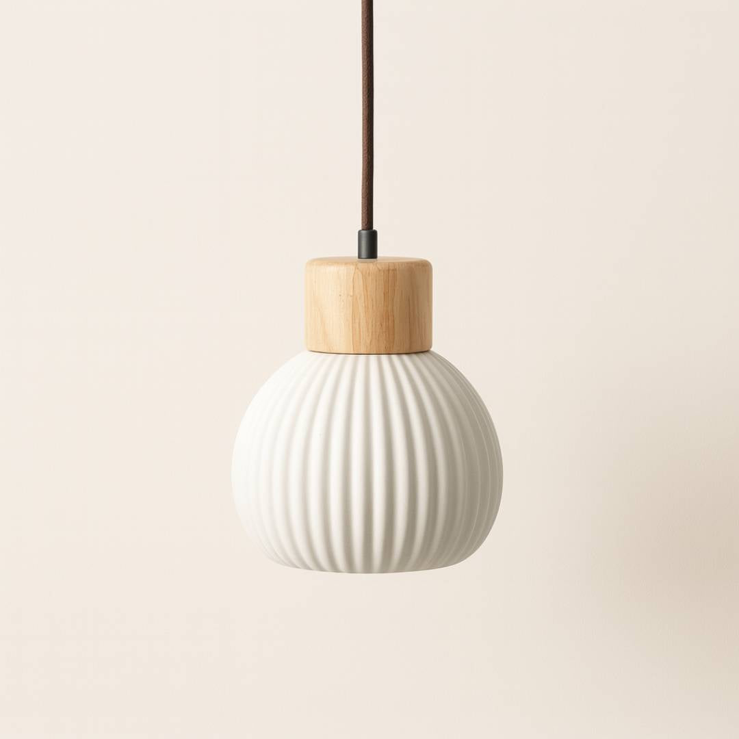 NIBO Nordic Ceramic Single Head Pendant Light | Ribbed Lampshade