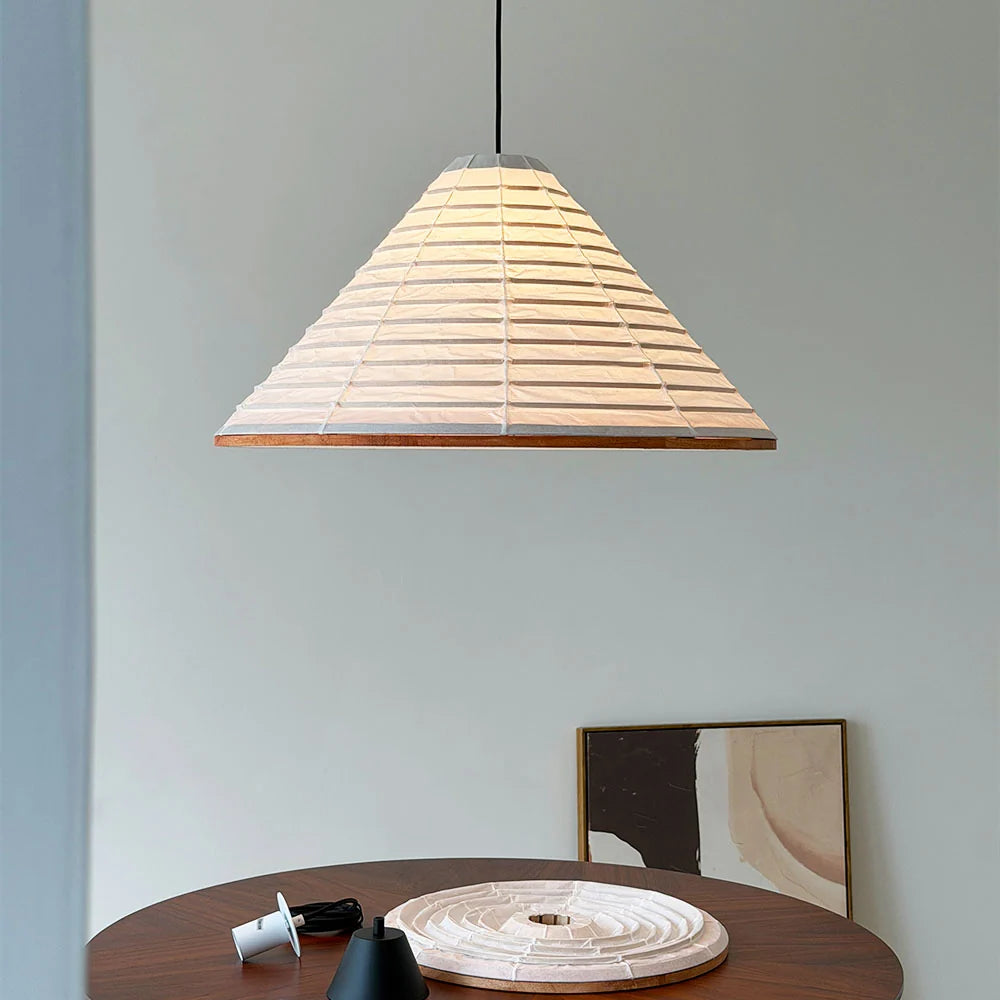 Nordic Geometric Pendant Lamp with Oak Frame and Washi Paper Shade for Kitchen Pendant Lighting – Multiple Sizes Available 4