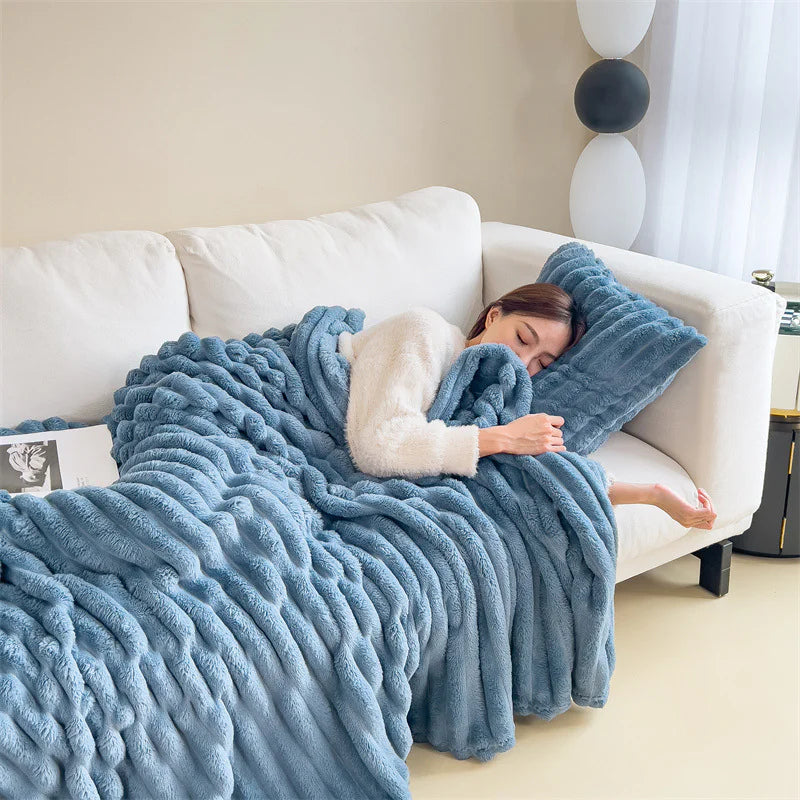 HESTIA Cozy Ribbed Throw Blanket | Ultra-Soft Coral Fleece for Home & Travel