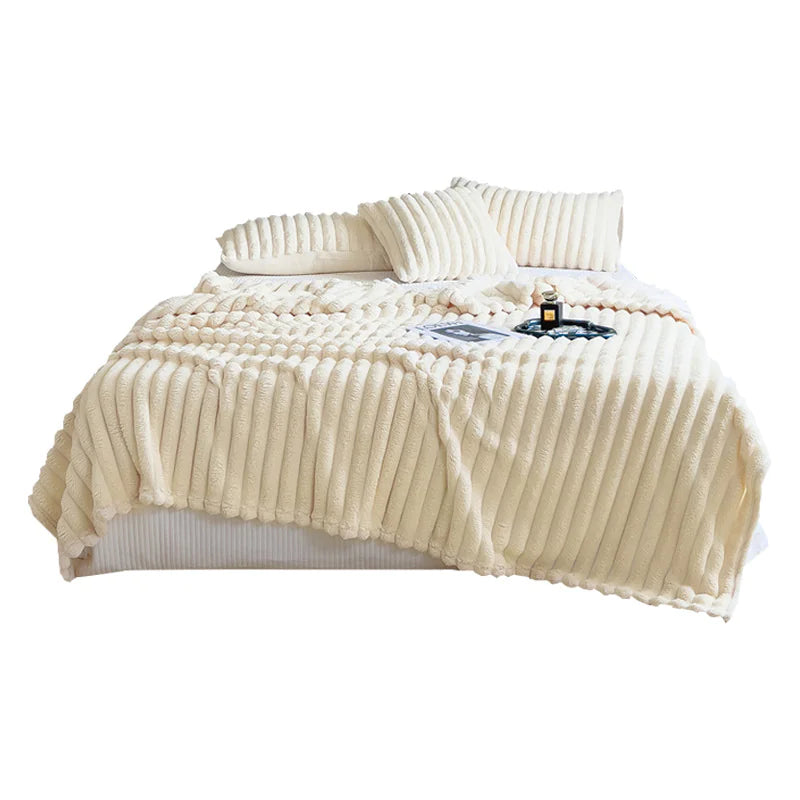 HESTIA Cozy Ribbed Throw Blanket | Ultra-Soft Coral Fleece for Home & Travel