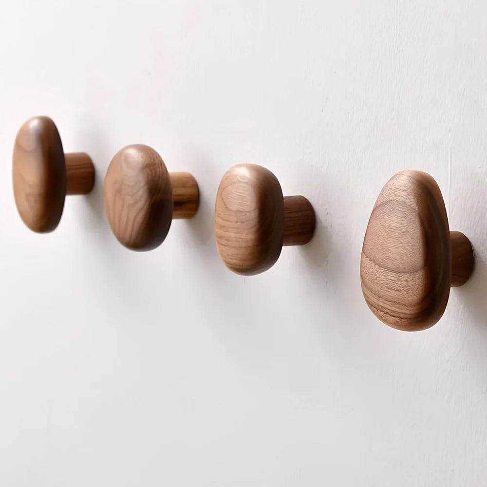 Organic Solid Wood Coat Hooks for Wall - Set of 4 Handcrafted Matte Finish Hooks for Hallway, Bathroom, Bedroom Organization 0