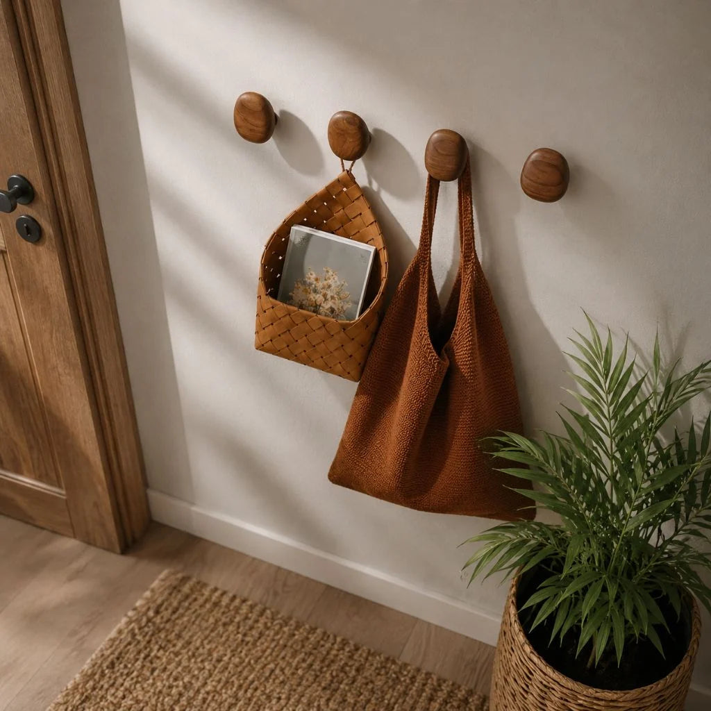 Organic Solid Wood Coat Hooks for Wall - Set of 4 Handcrafted Matte Finish Hooks for Hallway, Bathroom, Bedroom Organization 8