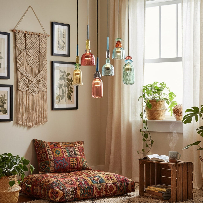 Orlena| Macaron Glass Pendant Light with Warm Amber Accent