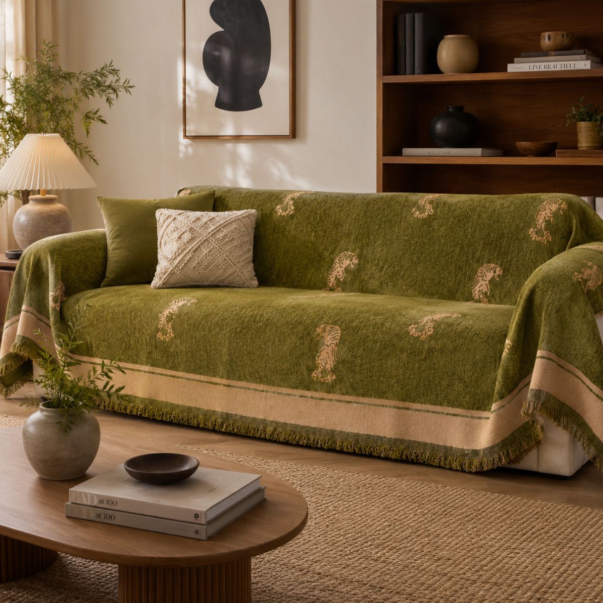 ORYN Chenille Sofa Cover | Tiger & Leopard Pattern Couch Protector