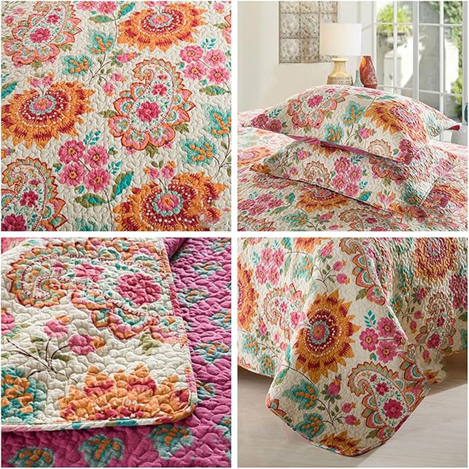 Outpost Summer Bedding Set | Chic Kingsize Cotton Floral Three-Piece Quilted Bedding