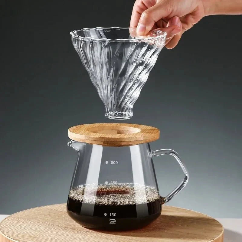 Pour Over Coffee Set with Heat-Resistant Glass Dripper, Wood Holder, and Sharing Pot – Perfect Coffee Gift Set for Brewing Enthusiasts 0