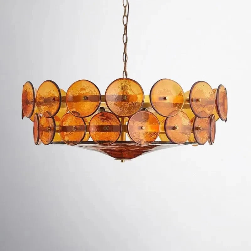 Retro Glass Chandelier Light with Colored Stones – Adjustable Height, Multiple Sizes for Living Room, Dining Room, and Bedroom 0