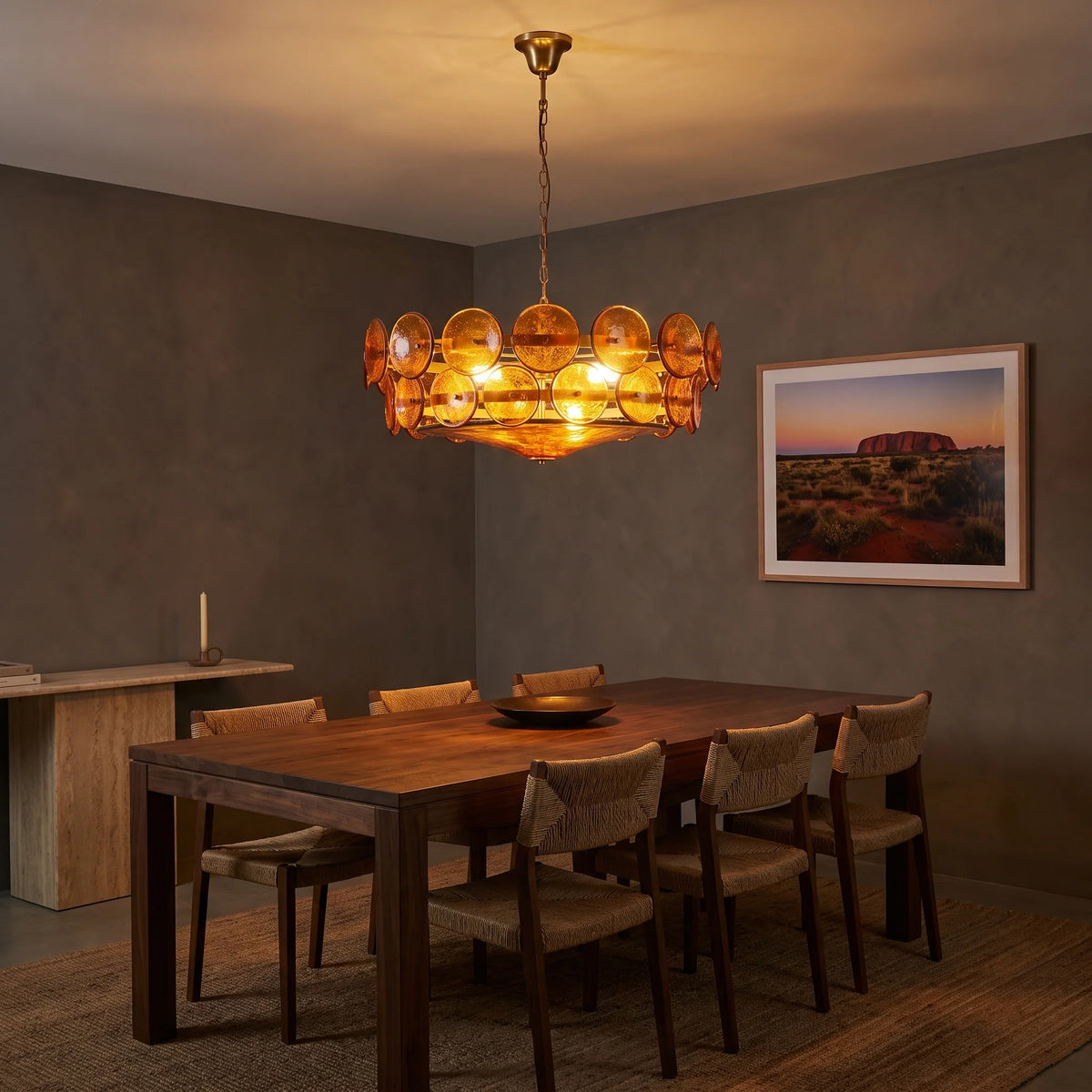 Retro Glass Chandelier Light with Colored Stones – Adjustable Height, Multiple Sizes for Living Room, Dining Room, and Bedroom 1