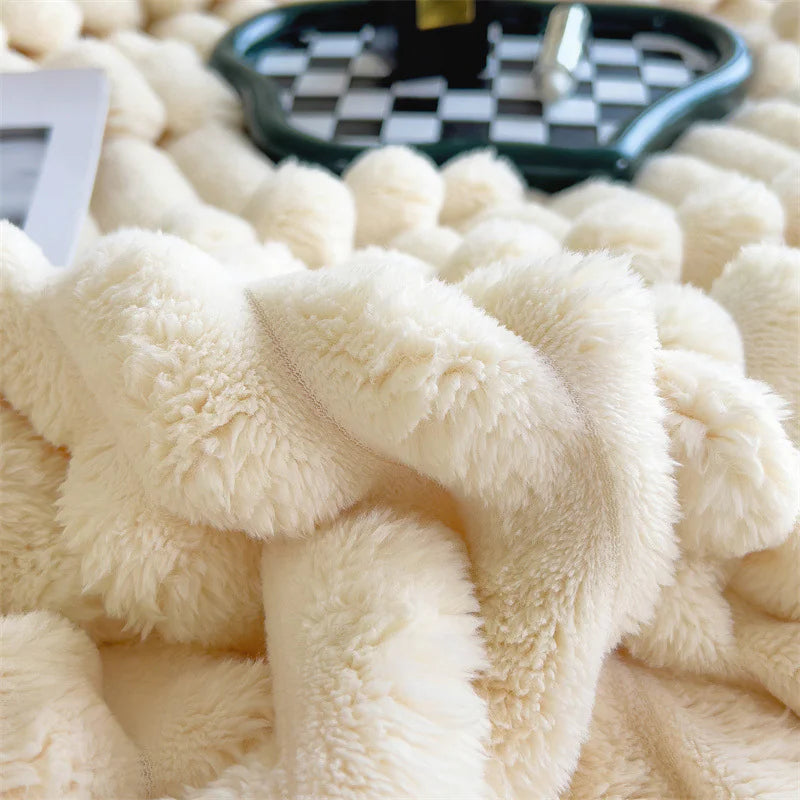 HESTIA Cozy Ribbed Throw Blanket | Ultra-Soft Coral Fleece for Home & Travel