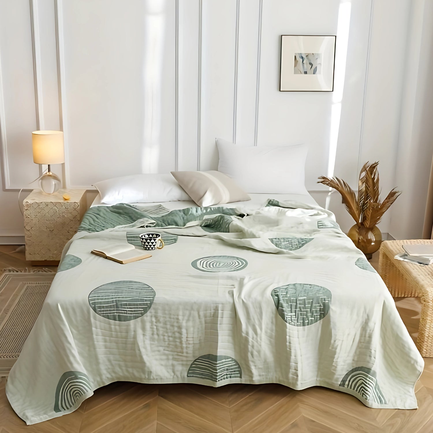 Serene Cotton Blanket with Round Pattern for All-Season Comfort 0