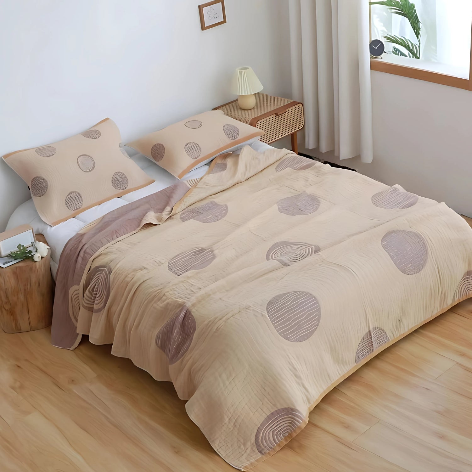 Serene Cotton Blanket with Round Pattern for All-Season Comfort 2
