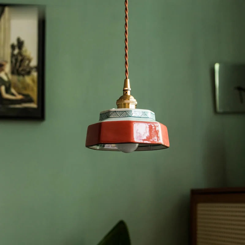 Sonja Pendant Light with Hand-Painted Ceramic Shade and Copper Fixture for Kitchen Island Lighting 0