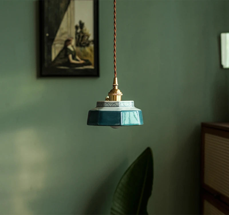 Sonja Pendant Light with Hand-Painted Ceramic Shade and Copper Fixture for Kitchen Island Lighting 1