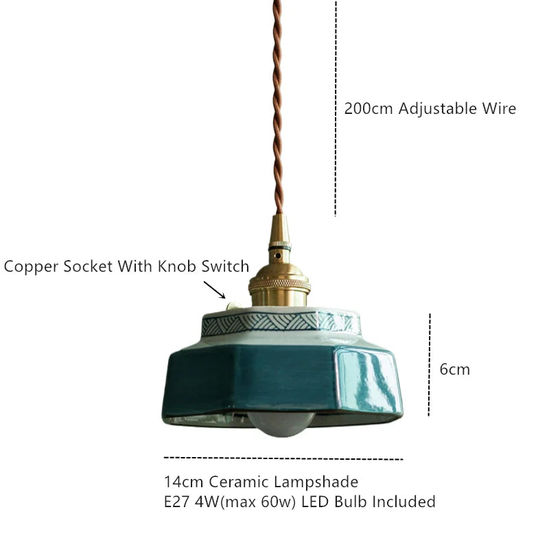 Sonja Pendant Light with Hand-Painted Ceramic Shade and Copper Fixture for Kitchen Island Lighting 5