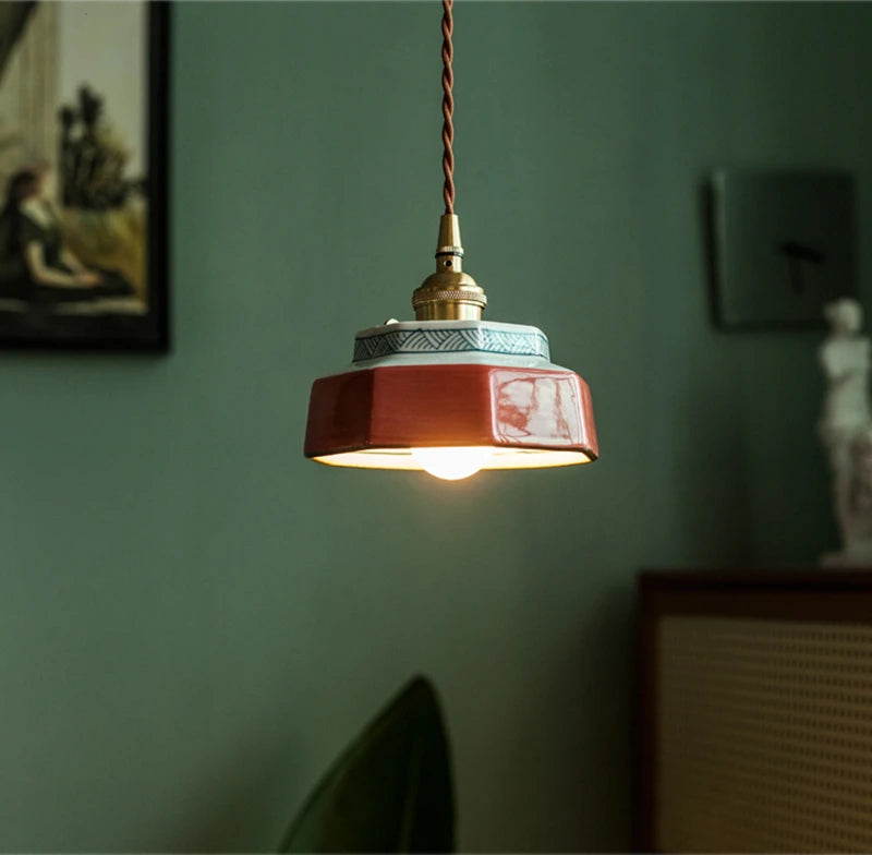 Sonja Pendant Light with Hand-Painted Ceramic Shade and Copper Fixture for Kitchen Island Lighting 6
