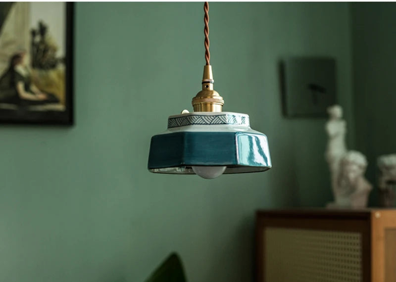 Sonja Pendant Light with Hand-Painted Ceramic Shade and Copper Fixture for Kitchen Island Lighting 8