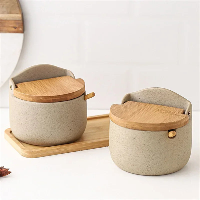 Sorelia | Ceramic Spice Jar with Bamboo Lid for Elegant Kitchen Storage