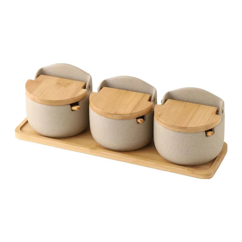 Sorelia | Ceramic Spice Jar with Bamboo Lid for Elegant Kitchen Storage
