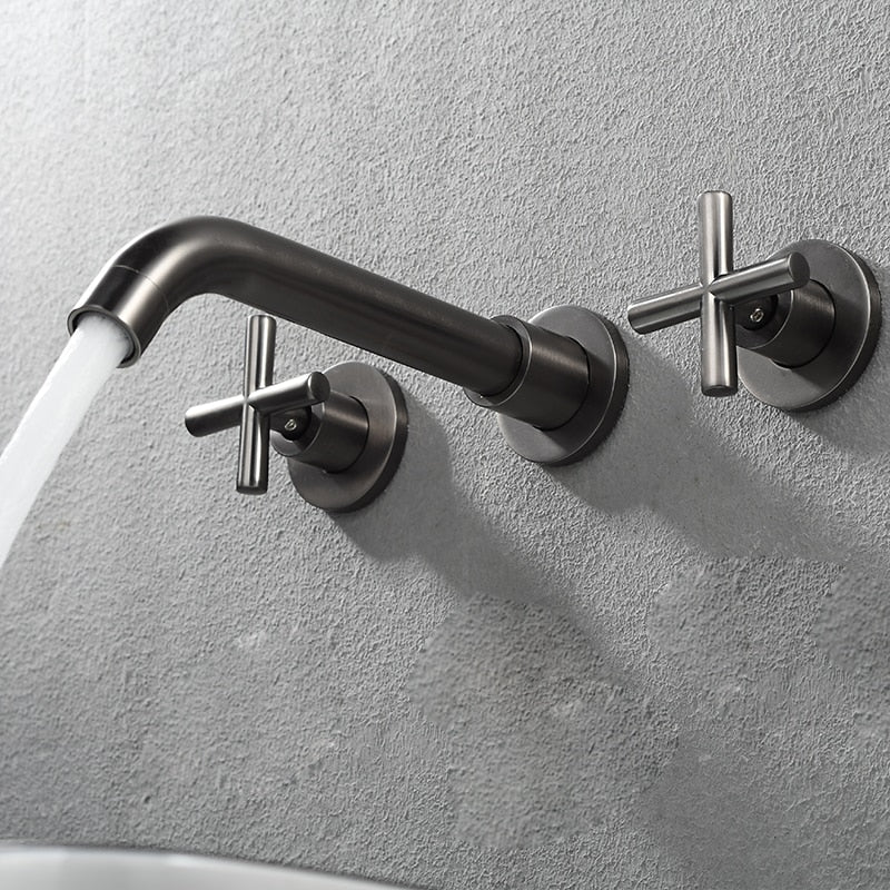 Tegan Wall Mounted Bathroom Taps in Elegant Finishes with Dual Handles for Modern Decor 5