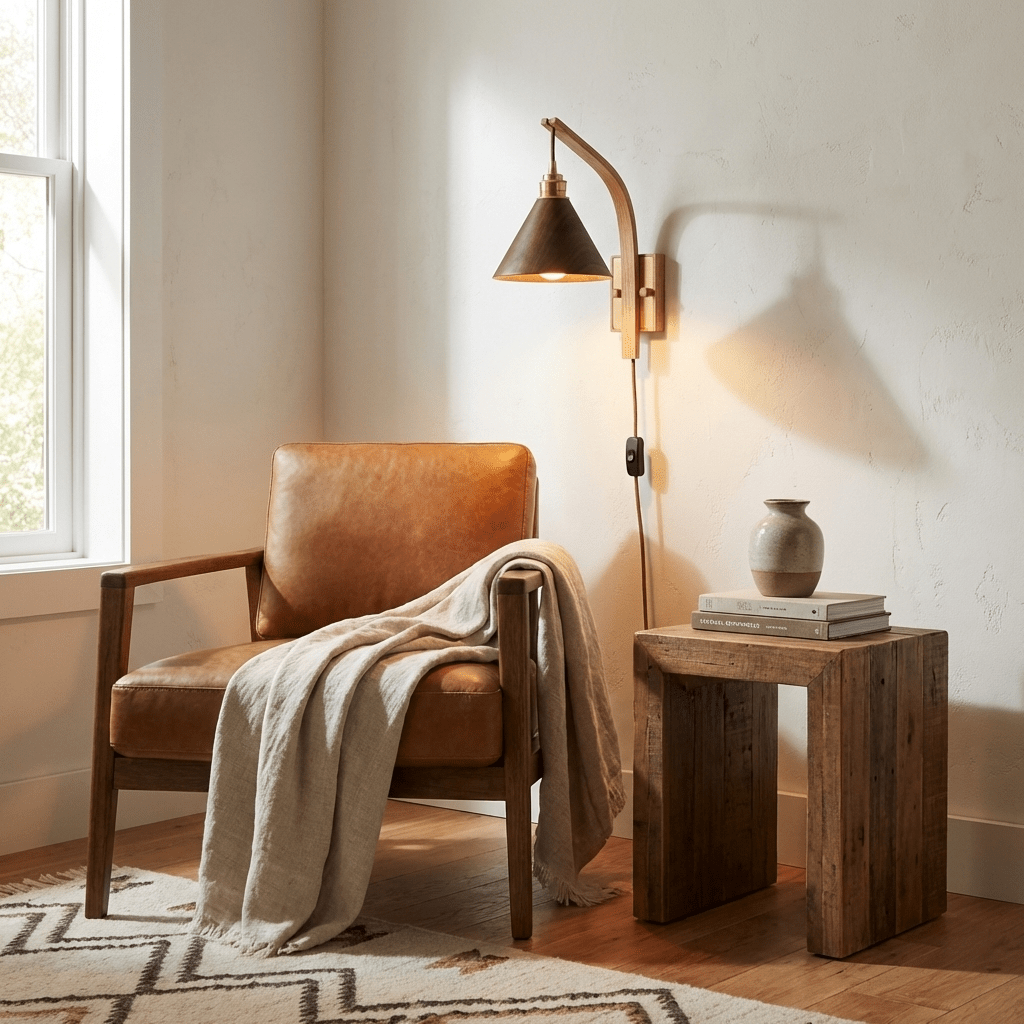 TimberGlow | Elegant Modern Plug-in Wall Sconce Lighting with Brass Accent 4