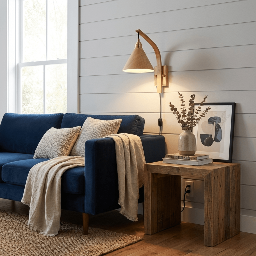 TimberGlow | Elegant Modern Plug-in Wall Sconce Lighting with Brass Accent 5