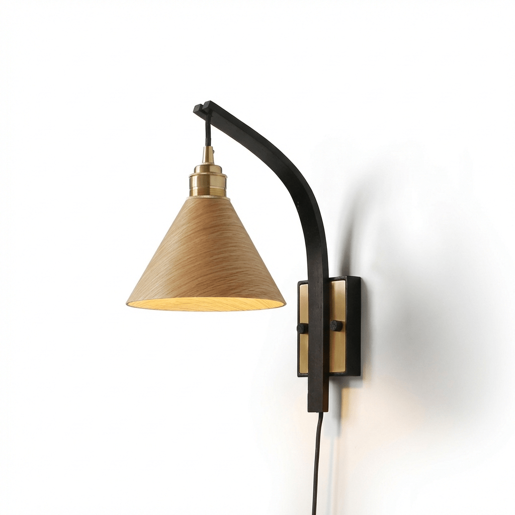 TimberGlow | Elegant Modern Plug-in Wall Sconce Lighting with Brass Accent 9
