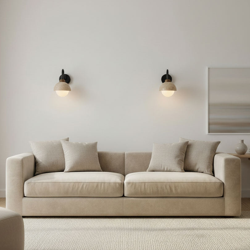Travertina | Elegant Travertine Stone Wall Light Sconce with Walnut and Black Fixture