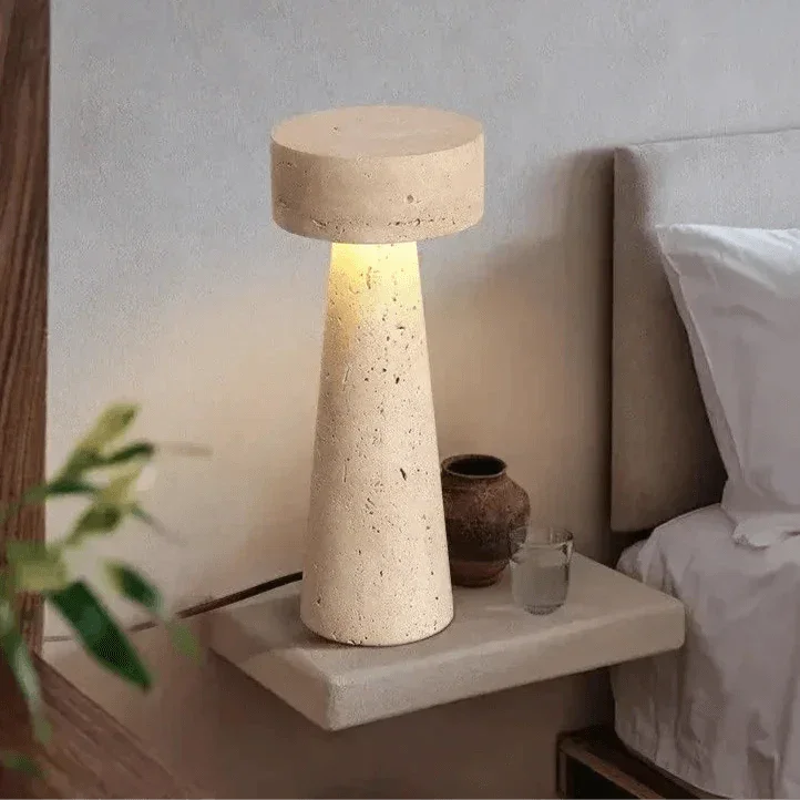 TravertineGlow | Elegant Natural Stone Bedside Table Lamp with LED 2