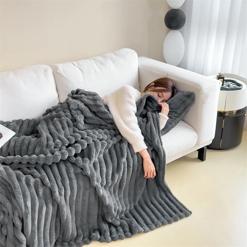 HESTIA Cozy Ribbed Throw Blanket | Ultra-Soft Coral Fleece for Home & Travel