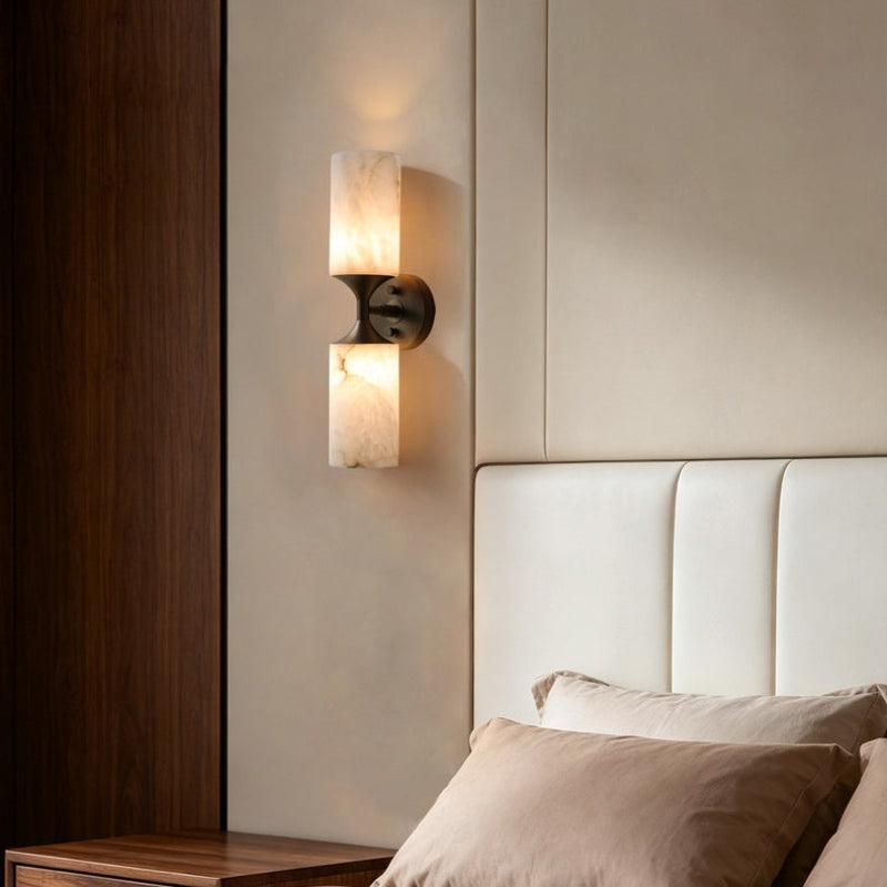 Veyron | Alabaster Wall Sconce with Stainless Steel Frame