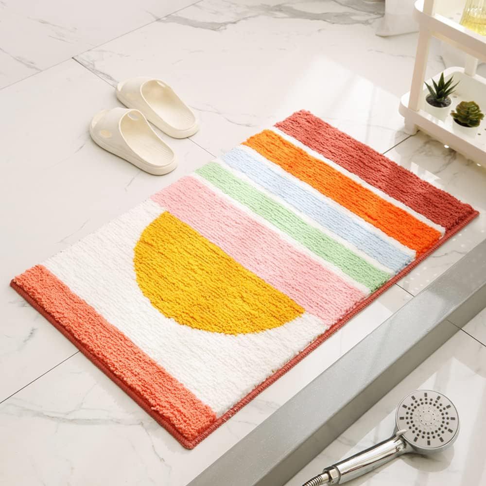 Vibrant Comfort | Non-Slip Bath Mat in Rainbow Sunset Design | Soft Microfiber for Safety and Style 2