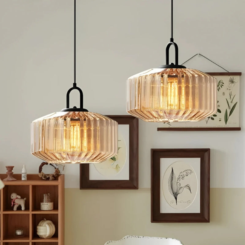 Zentara | Vintage Ribbed Glass Pendant Light for Warm Dining Ambience
