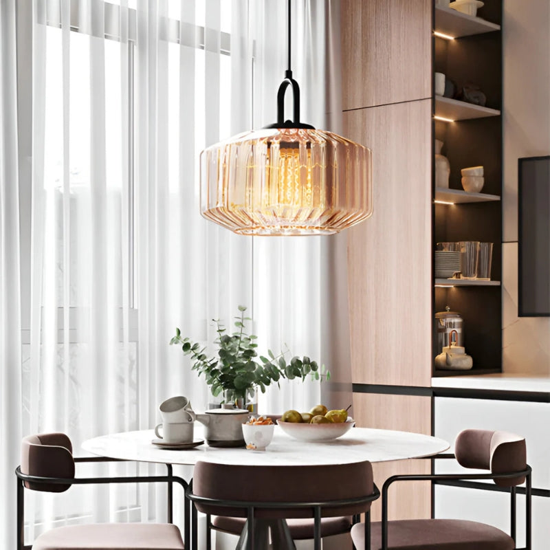 Zentara | Vintage Ribbed Glass Pendant Light for Warm Dining Ambience