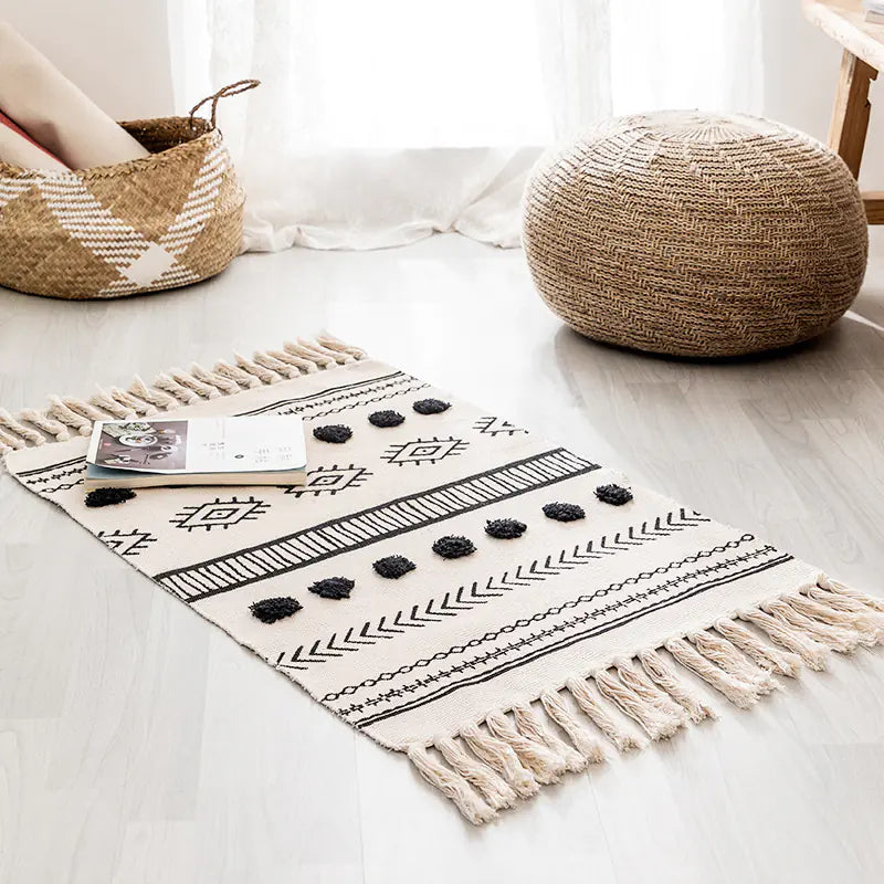 Handwoven Moroccan Cotton Fringe Area Rug for Living Room - Styyler