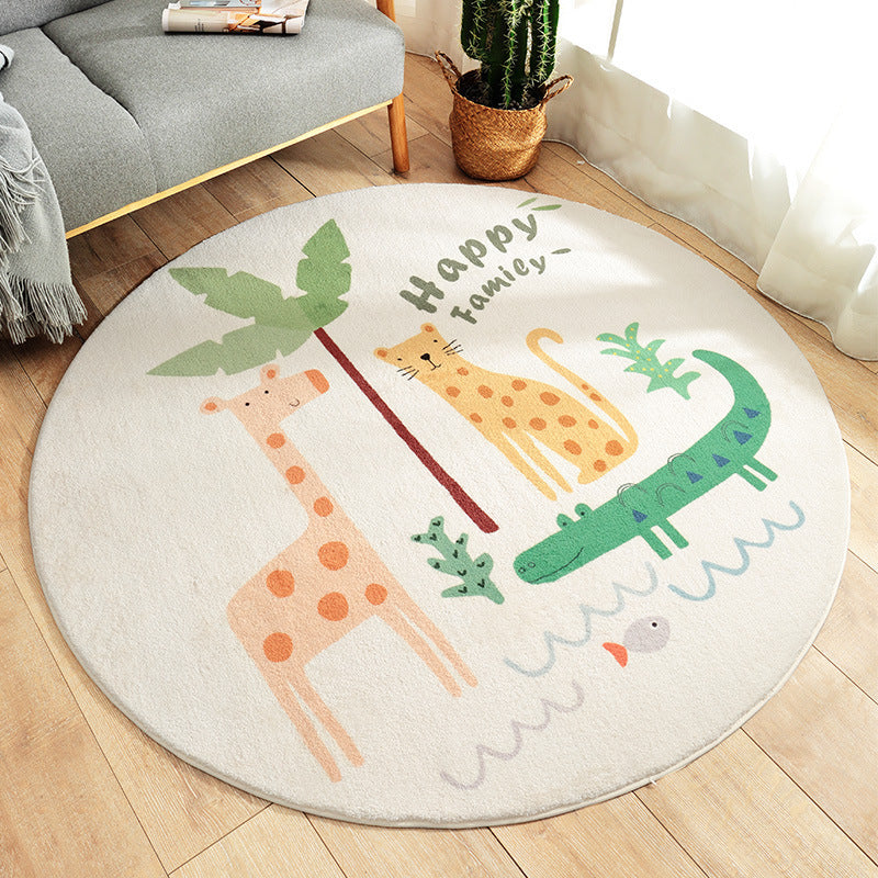 Happy Animals Round Play Rug for Kids Bedroom - Soft Crystal Velvet Play Mat - Styyler