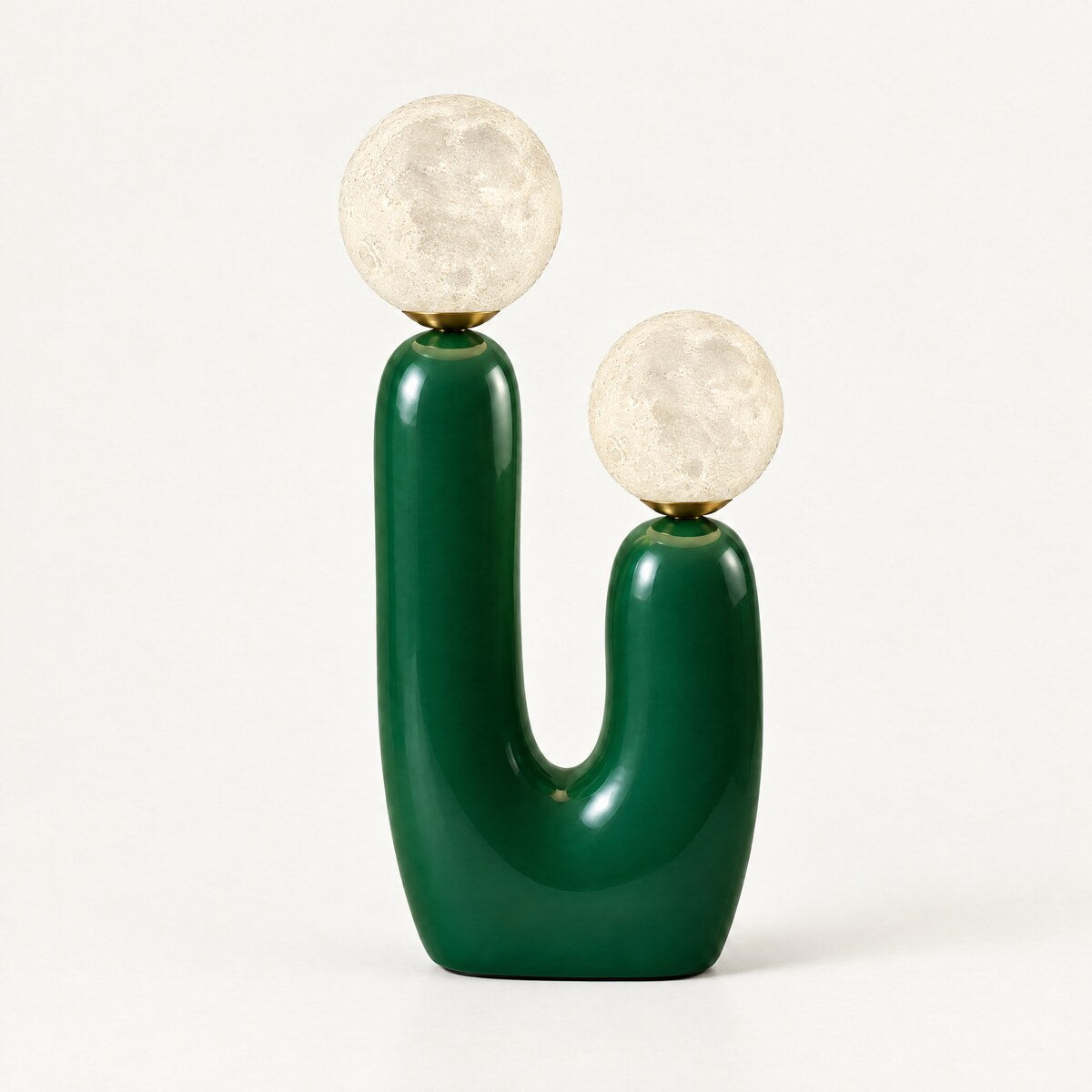 Cacti two-globe table lamp in forest green with moon-texture shades