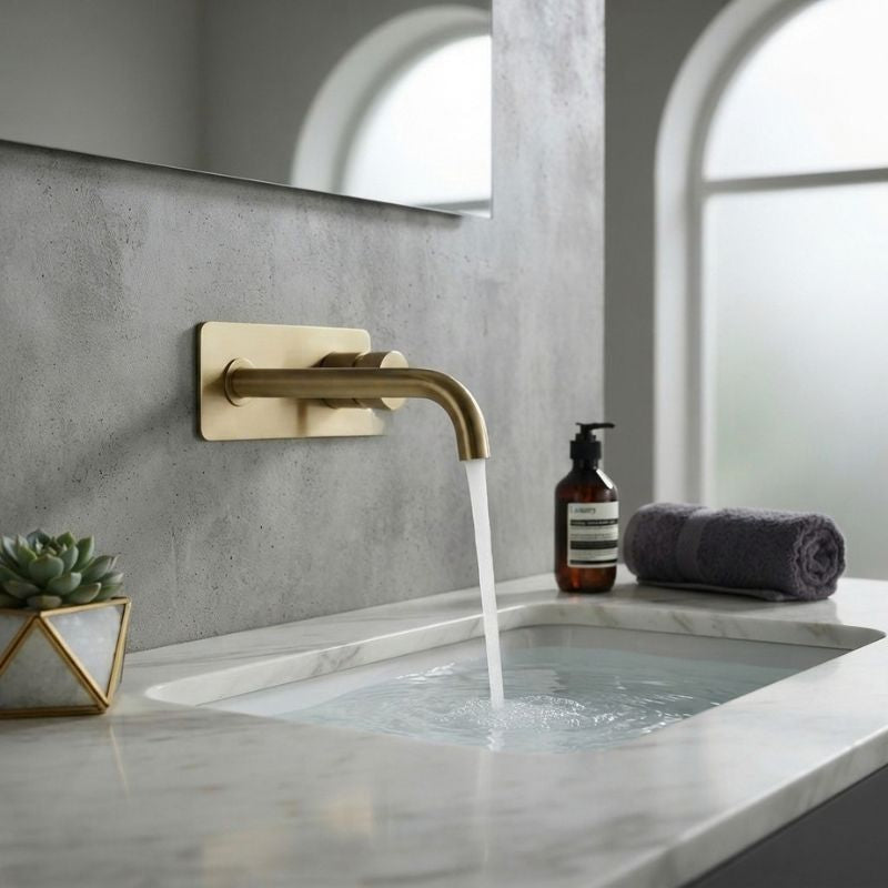 Cavion Wall-Mounted Basin Mixer Tap in Brushed Gold – photo 6