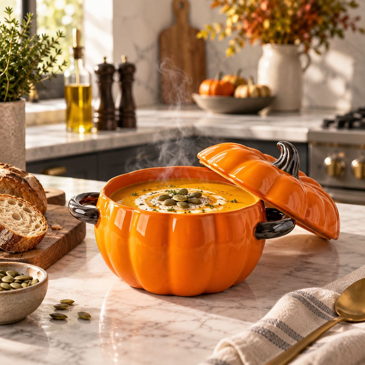 Pumpkin | Ceramic Soup Dish with Lid for Autumn Celebrations