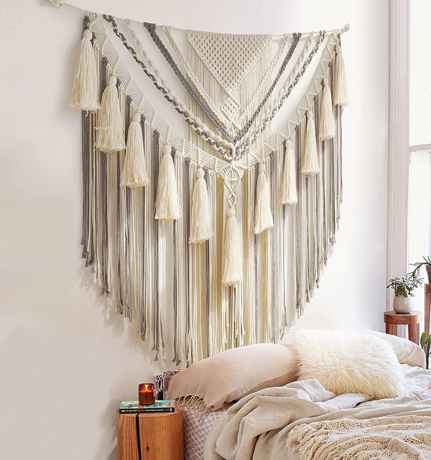 Asbury Large Cream and Grey Macramé Wall Hanging | Cotton Bohemian Decor - Styyler