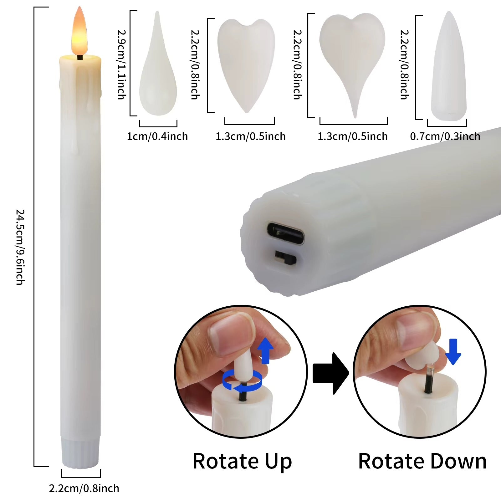 Flicka Rechargeable Taper Candles | Set of 6 Battery-Operated LED Candles for Christmas, Halloween, Dinner Parties - Styyler