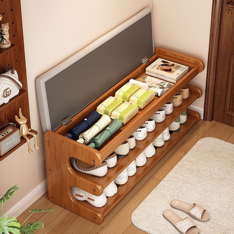 Dorvyn shoe bench with the seat lifted to show the hidden storage compartment