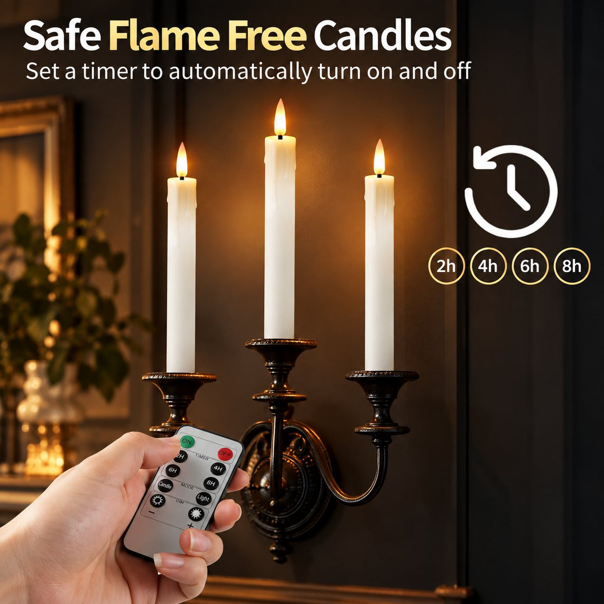 Flicka Rechargeable Taper Candles | Set of 6 Battery-Operated LED Candles for Christmas, Halloween, Dinner Parties