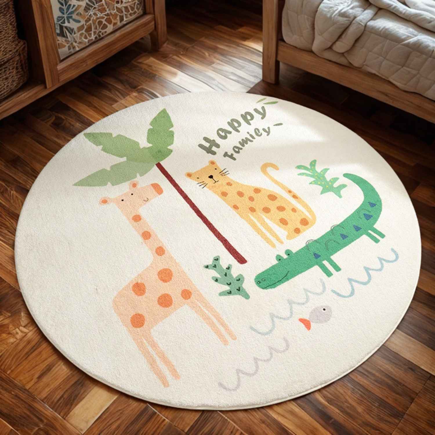 Happy Animals Round Play Rug for Kids Bedroom - Soft Crystal Velvet Play Mat - Styyler