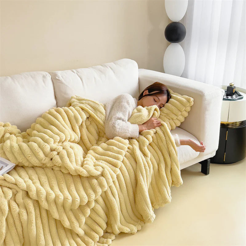 HESTIA Cozy Ribbed Throw Blanket | Ultra-Soft Coral Fleece for Home & Travel