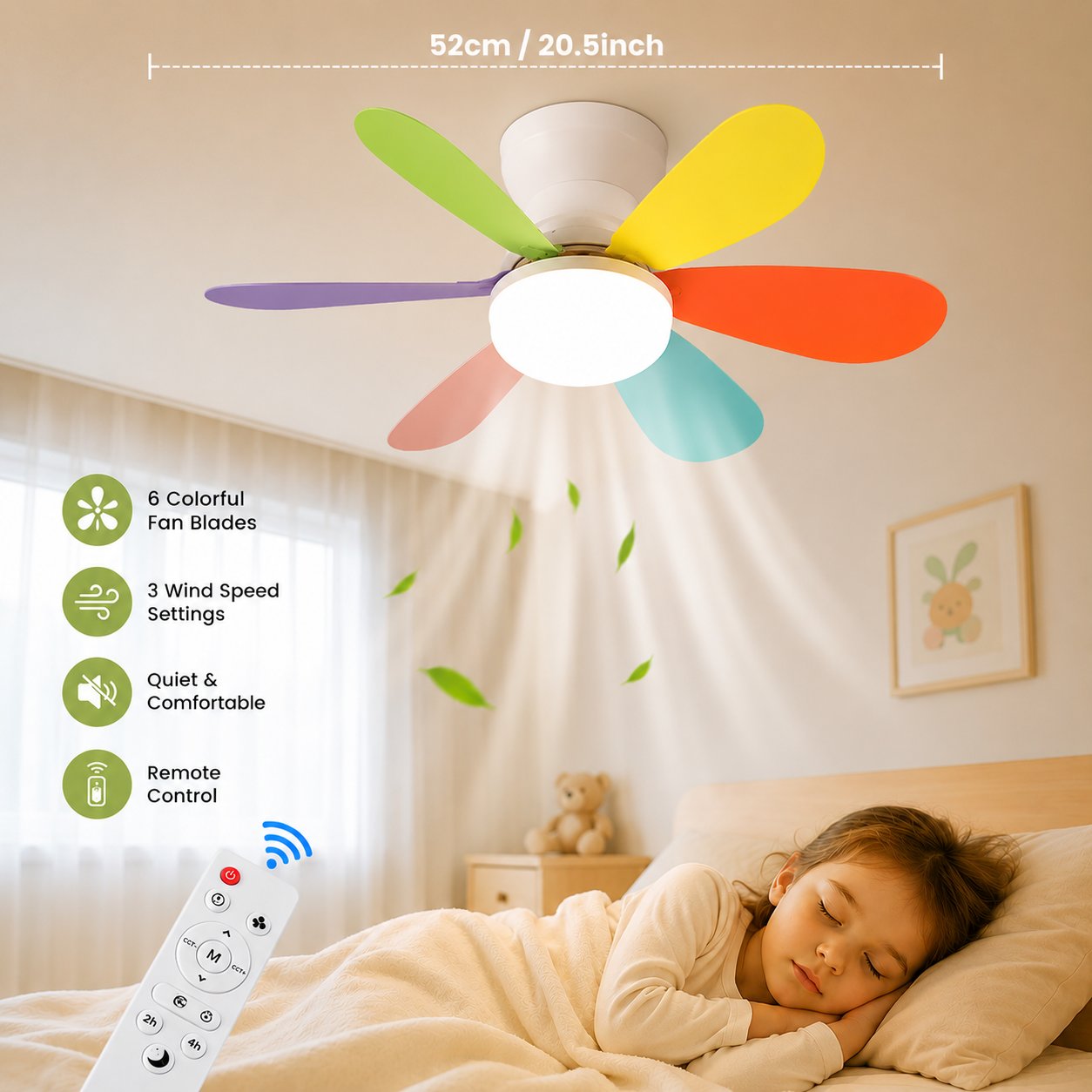 Orinae | Ceiling Fan Light with Remote for Adjustable Bedroom Glow - 52cm