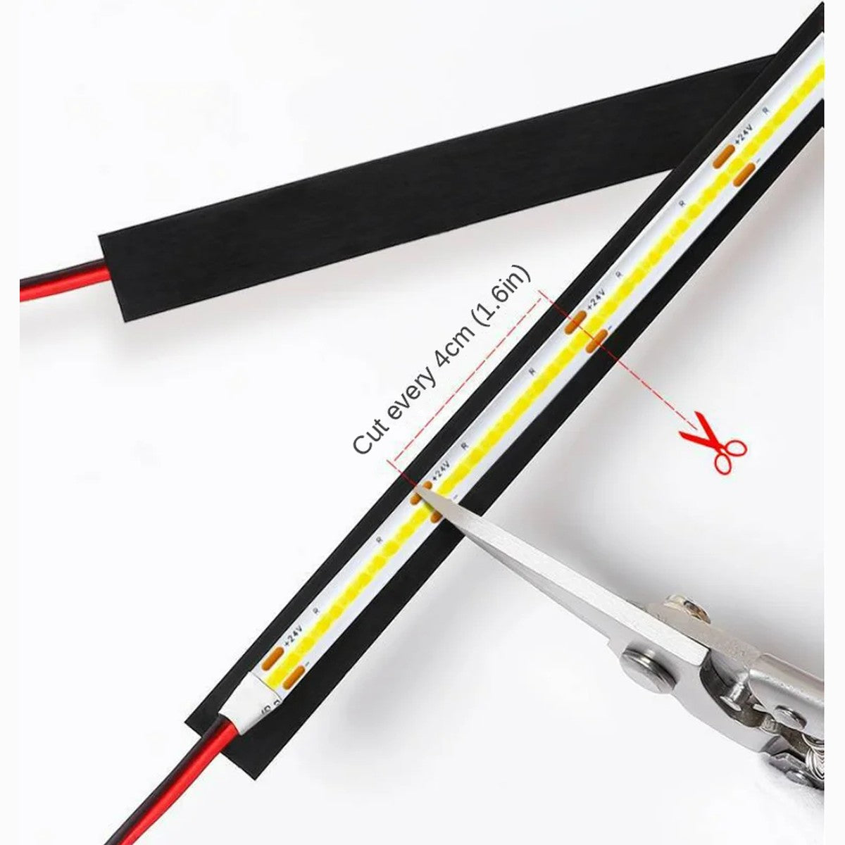 Linea LED strip cut points every 4cm (1.6in)