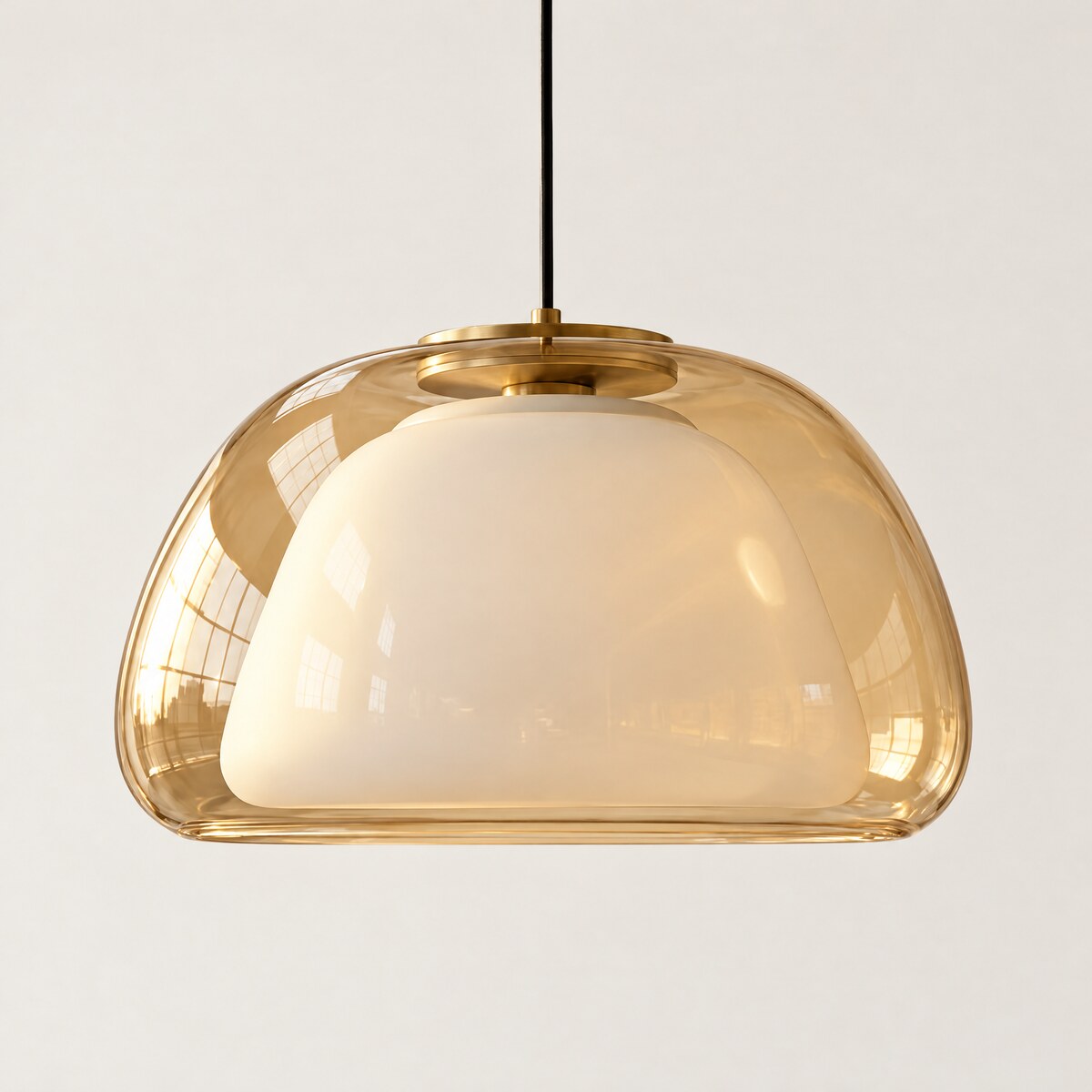 Nimbo amber double glass dome pendant light with opal inner shade